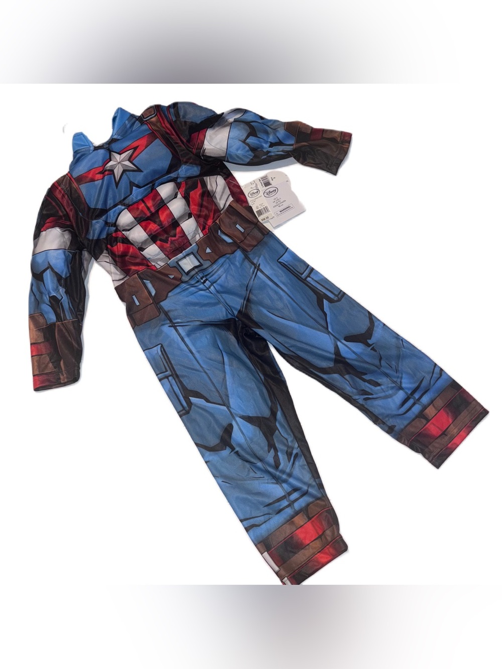 Disney's Captain America Red & Blue Superhero Muscle Jumpsuit & Mask Boys Size 3